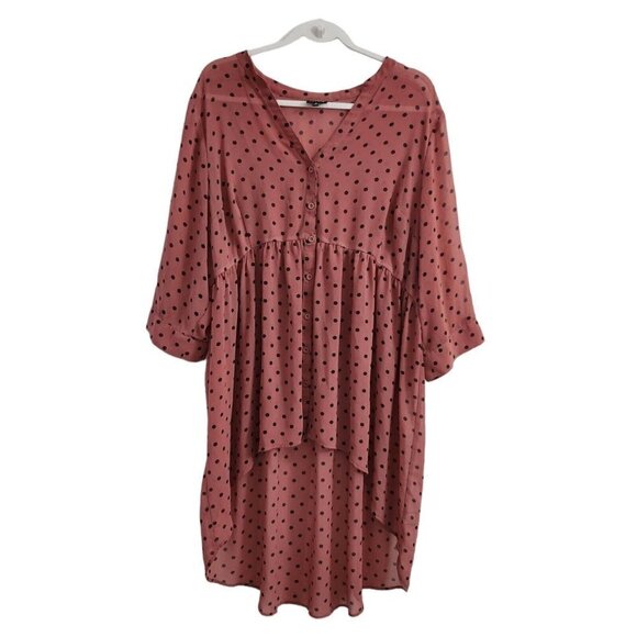 Torrid Tunic Blouse 2X Lexie‎ Dusty Rose Polka Dot Babydoll Chiffon Hi-Lo Top - Picture 1 of 11